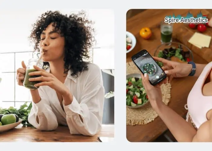 Image of woman looking into her diet and fat freezing Gorgie to improve her health